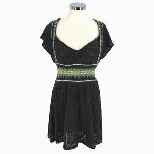 Free People Fair Isle Sweetheart Knit Sweater Dress Charcoal Gray Size Medium